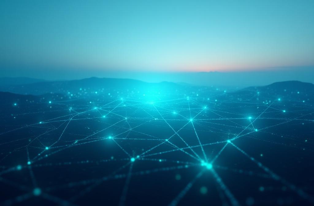 Abstract representation of connected network lines over an Italian landscape.